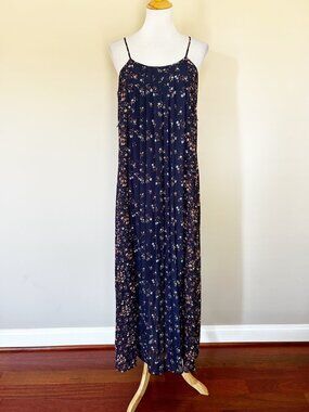 Women's Maternity Floral Maxi Dress Spring Pleated Boho Flowy Size Small